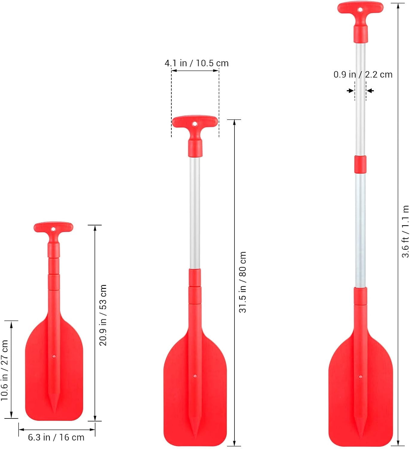 ABPETE 2Pcs Telescopic Kayak Paddle Rafting Boat Paddle Canoe Oars Plastic Aluminum Alloy Boat Oars(Red)