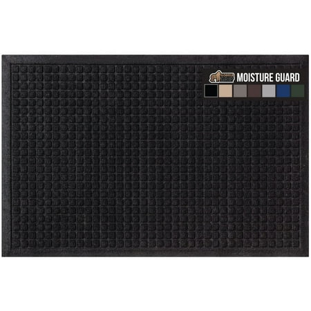 GORILLA GRIP Moisture Guard Doormat, Indoor Outdoor Rubber Backed Weather Mat, 35x23, Black