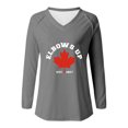 thumbnail image 3 of MHFRRA Camiseta de Manga Larga con Cuello En V y Estampado de La Bandera de Canadá para Mujer Gris, 3 of 3