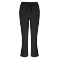thumbnail image 3 of AOMPMSDX Pants For Women Ladies Pocket Solid Color Cotton Linen Fashion Drawstring Loose Casual Straight Leg Trousers Black Daily Trousers M, 3 of 8