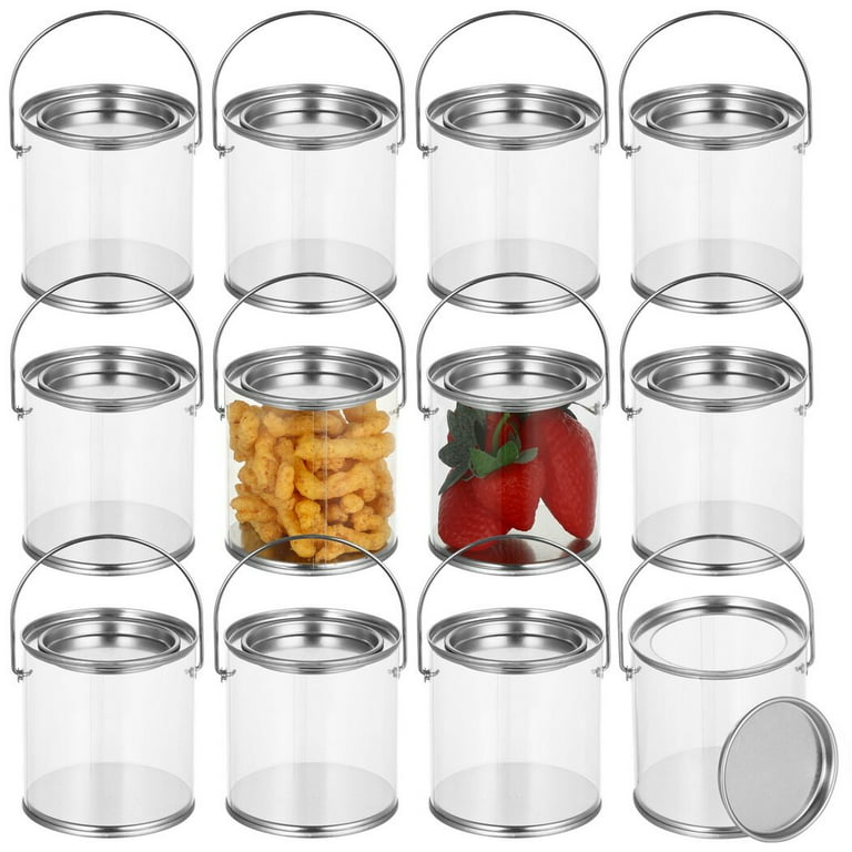 12 Packs Paint Cans, Clear Plastic Paint Containers, 3 inch x 3 inch Mini Empty Bucket with Lids, Small Transparent Paint Containers for DIY Art