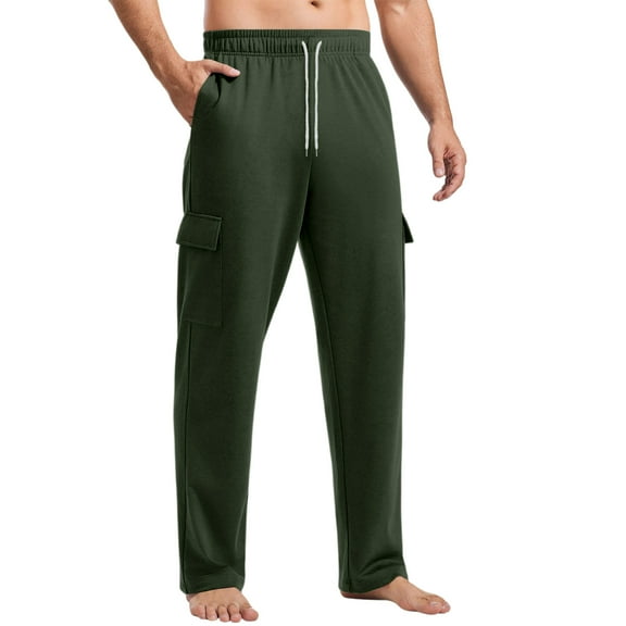 Men Cargo Sweatpants Open Bottom Elastic Waist Sweatpants with Pockets Drawstring Pants Lightweight Baggy Gym 2025 Solid Joggers for Yoga,Green 2XL