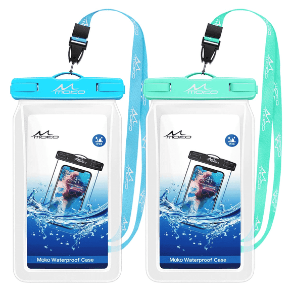 MoKo Waterproof Phone Pouch Floating Compatible with iPhone/Samsung/Galaxy, up to 7", 2 Pack
