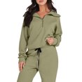 thumbnail image 4 of ZsaeSM Women 2 Piece Casual Tracksuit Sets Half Zip Lapel Sweatshirt & Drawstring Wide Leg Pants Comfy Lounge Outfit Set Army Green L, 4 of 7