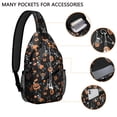 thumbnail image 2 of Sling Backpack,Halloween Dancing Skeletons and Pumpkins Pattern Sling Bag with Water Bottle Holder,Waterproof Sling Bag for Men/Women with Headphone Jack for Hiking,Travel, 2 of 6