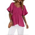 thumbnail image 3 of Women’s V Neck Smocked Peplum Top Ruffle Short Sleeve Babydoll Shirred Blouse Fashion Trendy Clothes Outfits 2025, 3 of 8