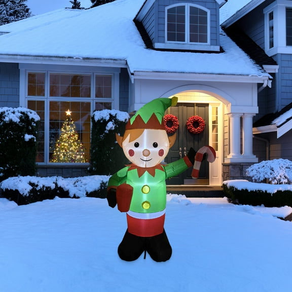 Lighted Inflatable Elf Outdoor Christmas Decoration - 4.25'