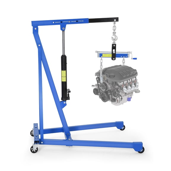 1.5 Ton Hydraulic Engine Hoist with Lever – Telescopic Boom, 4 Heavy-Duty Swivel Casters, Folding Shop Crane for Garage, Workshop, Auto Repair, and Warehouse