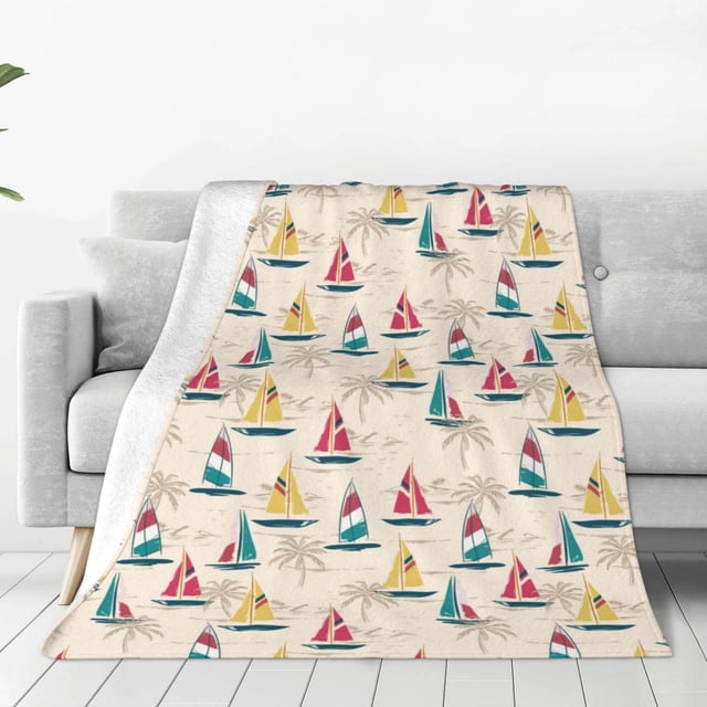 Balery Reto Marine Nautical Manta de Felpa Suave y Acogedora – Cobija de Franela Aterciopelada para Cama, Lavable y Cálida para Sofá, Mascotas, Transpirable-80"x60"