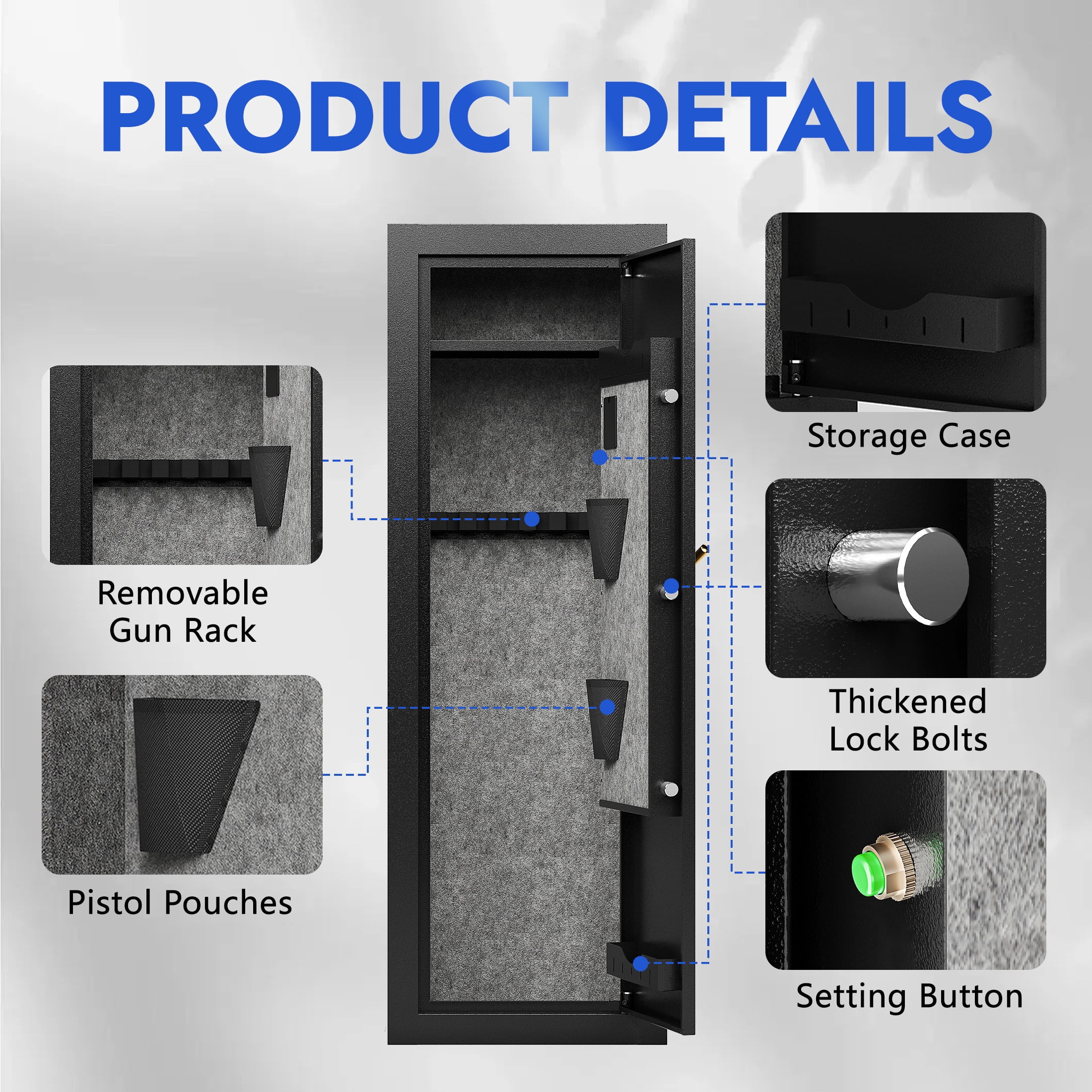 KAER 13-15 Assembled Gun Safe, Quick Access Biometric Gun Safe for Rifle and Pistol, Large Heavy-Duty Gun Cabinet for Shotgun with Removable Shelf & Gun Rack