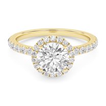 AFFY Round Halo Engagement Rings For Women, 1.50 Carat (ctw) Lab Created Moissanite Promise Rings For Her In 14k Solid Yellow Gold | VVS1 Quality Ring Size-6.5