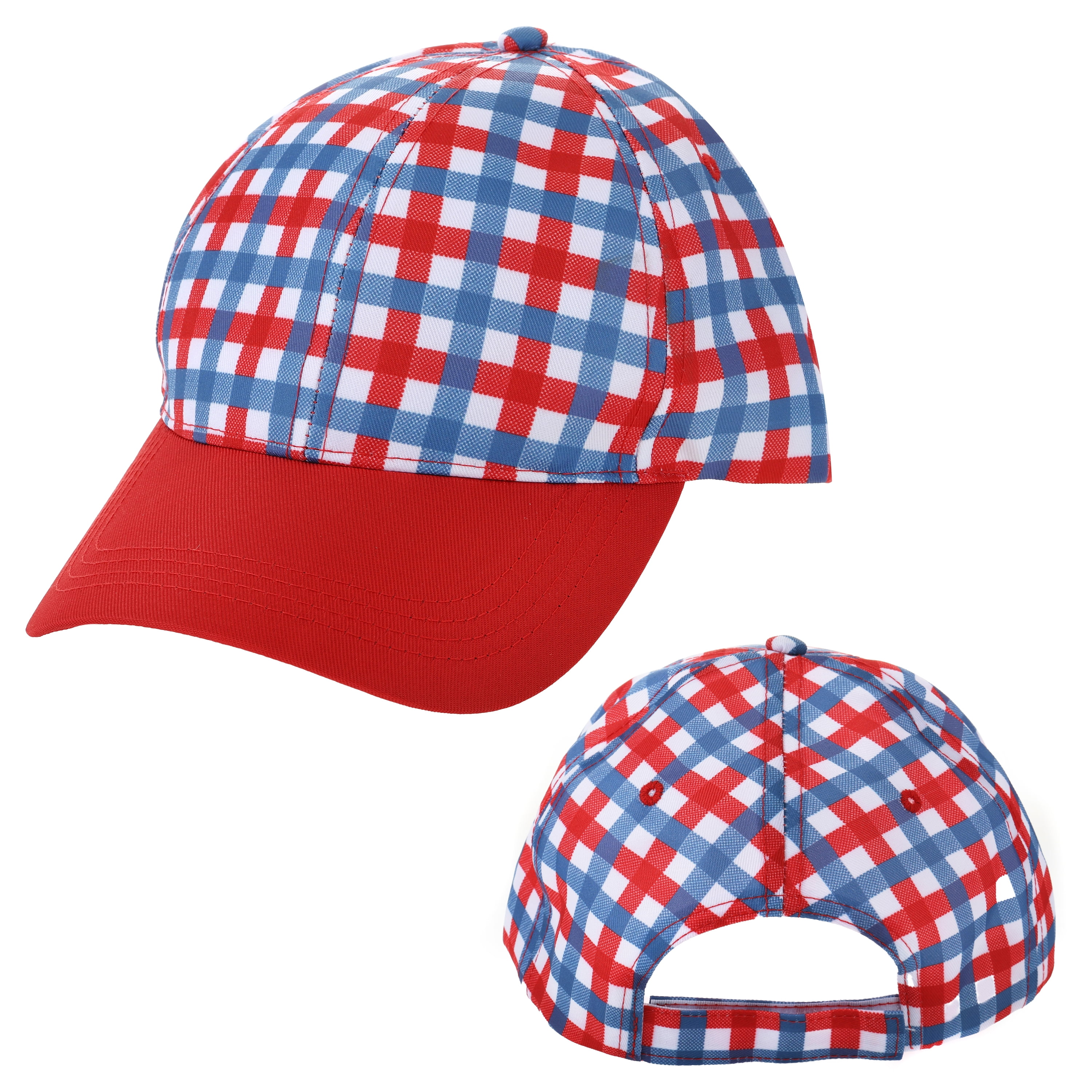 Way to Celebrate Americana Gingham Baseball Cap, Red, White and Blue, Adult Size, 1 Piece