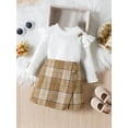 thumbnail image 2 of Bagilaanoe 2Pcs Little Girls Fall Clothes Toddler Long Sleeve Ruffle Tops + Plaid Skirt 18M 24M 3T 4T 5T 6T Kids Casual Skirt Set, 2 of 9