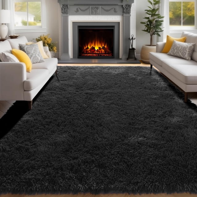 Alfombra de área PAGISOFE 244x305 cm Negro Esponjosa Peluda