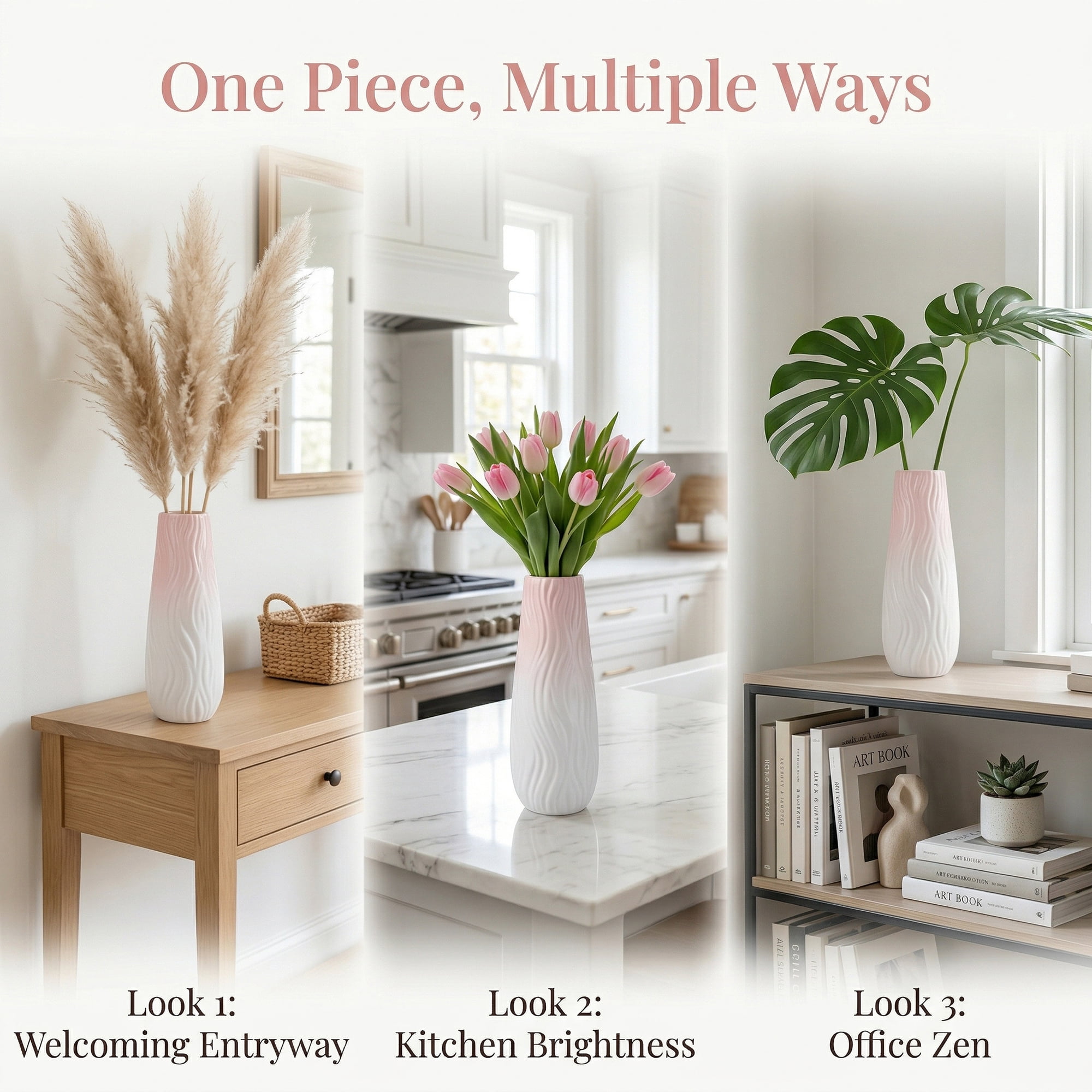 Unique Bargains Tall Ceramic Pleated Geometric Centerpieces White 3.7"L x 3.7"W x 9.8"H