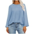 thumbnail image 1 of Timegard Womens Tops Crewneck Drop Shoulder Long Sleeve Comfy Tee Fall Casual Loose Solid Color Tops, 1 of 8