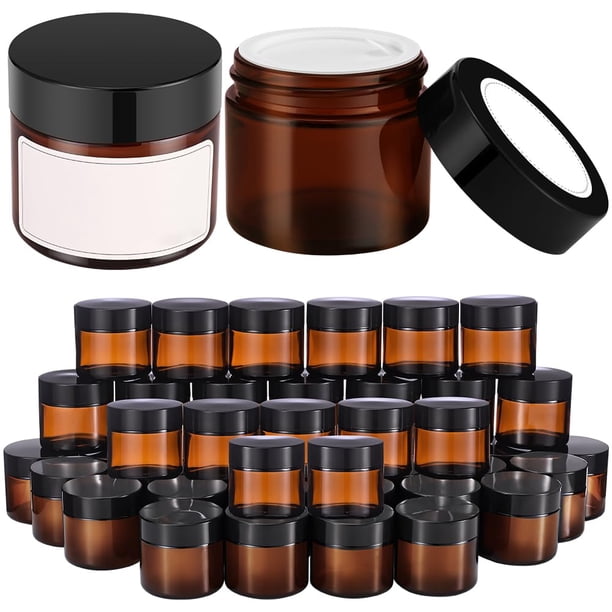 Frascos de vidrio Bumobum, 2 oz/60 ml, color ámbar con tapas, paquete de 48 tarros de crema