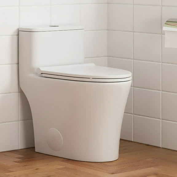 Symmetry 10 in. Rough In Size 1-Piece 1.28 GPF Single Flush Elongated Toilet in White, Soft Closed Seat Included
