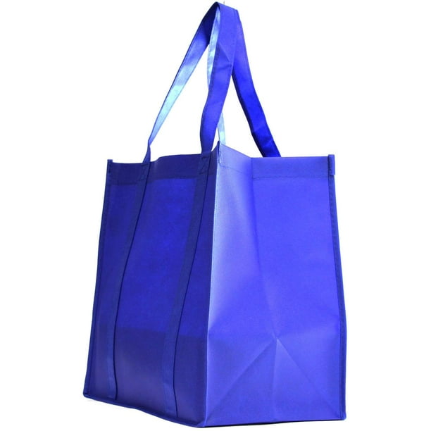 10 PACK Heavy Duty Grocery Tote Bag, Royal Blue Large & Super Strong ...