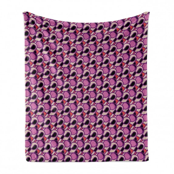 Abstract Soft Flannel Fleece Throw Blanket, Irregular Geometrical with Bold Outlines and Spots, Cozy Plush for Indoor and Outdoor Use, 70" x 90", Purple Pink, by Ambesonne