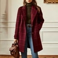 thumbnail image 2 of Vynhevius Womens Plus Size Coats Notched Lapel Long Sleeve Plaid Wool Blend Single Breasted Pockets Mid Length Loose Fit Casual Winter Tops, 2 of 7