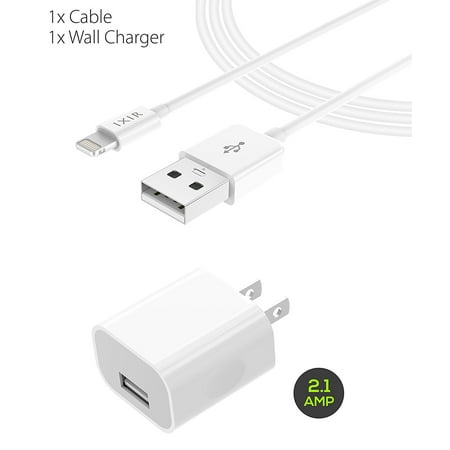 Ixir iPhone Cable Charger Apple Lightning Cable Kit by Ixir - {1 Wall Charger 1 Cable}, Apple Certified USB Cables