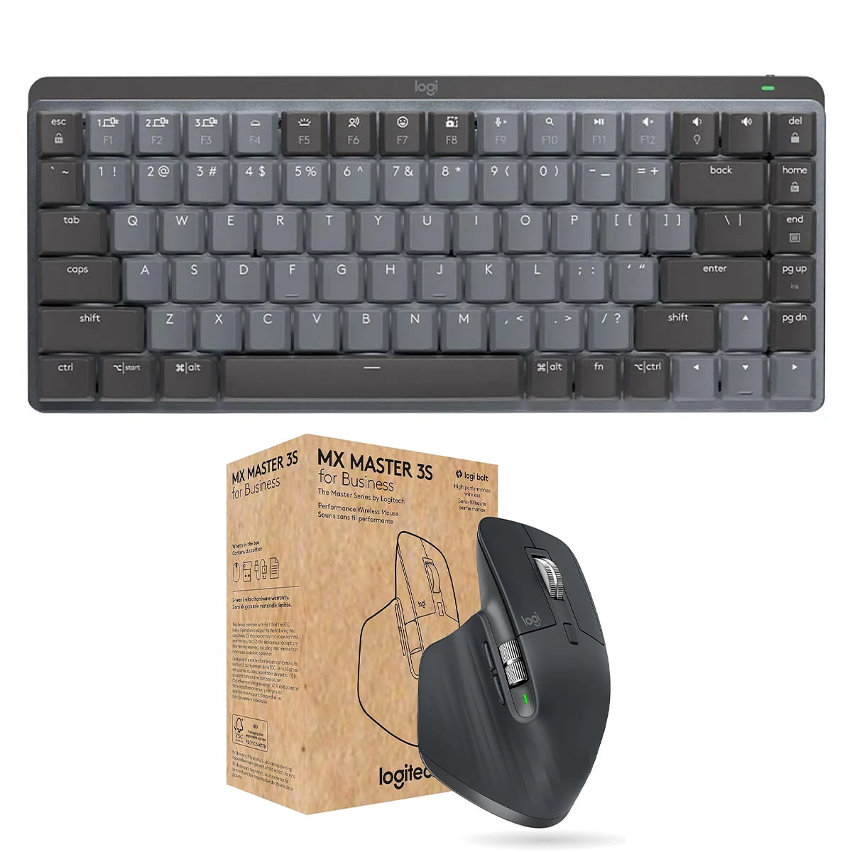 Logitech MX Mechanical Mini Wireless Illuminated Keyboard, Tactile Quiet Switches, Graphite with MX Master 3S Black Mouse