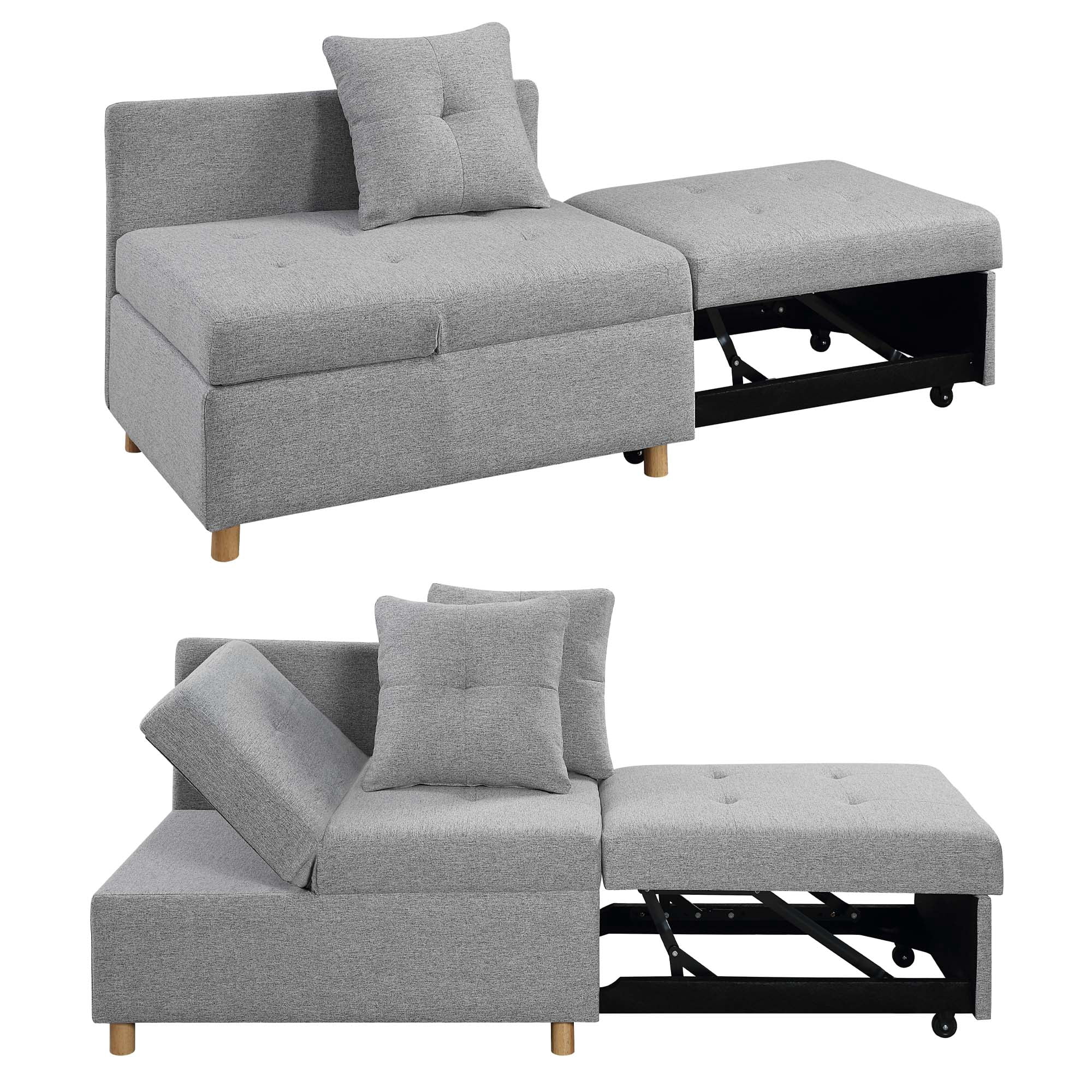 Aukfa Folding Futon Sofa Bed Chair, Convertible Chair Bed with 2 Pillows for Living Room Apartment - Light Gray