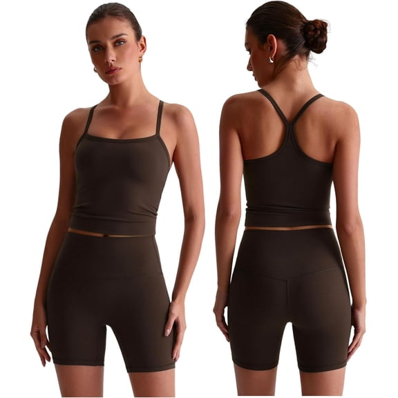 AEXTO Women Two Piece Workout Sets Y Back Tank Top Matching Booty Lifting Shorts Gym Yoga Active Wear Outfits