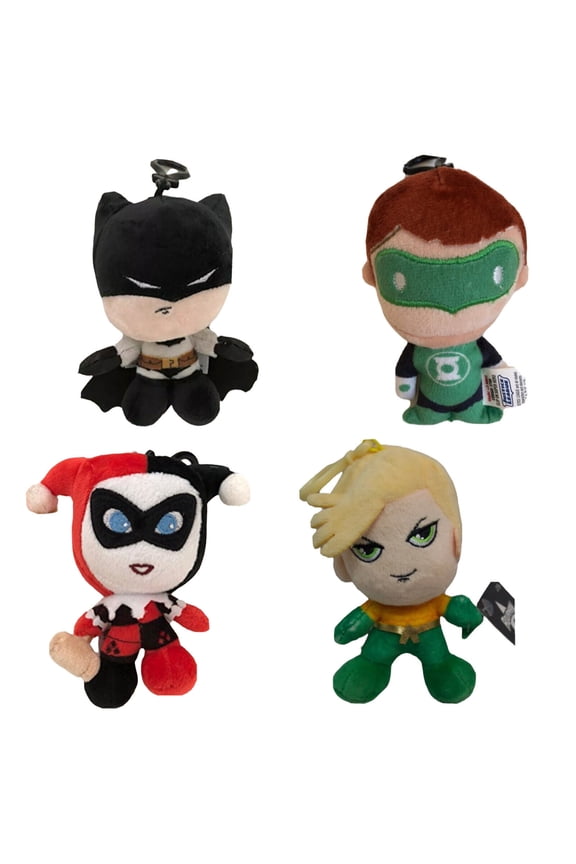 Batman Aqua Man Harley Quinn & Green Lantern Set of 5 Plush Keychain Clip 5 New