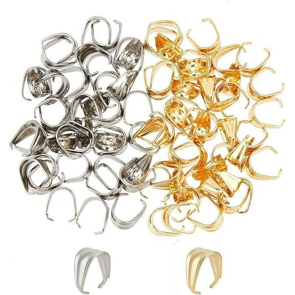 80 Pcs Hook Pendant Clasps 2 Colors Stainless Steel Pinch Clips Bail Metal Snap on Bails Jewelry Connector for DIY Half Drilled Beads Charms Pendant Necklace Bracelet Making for diy