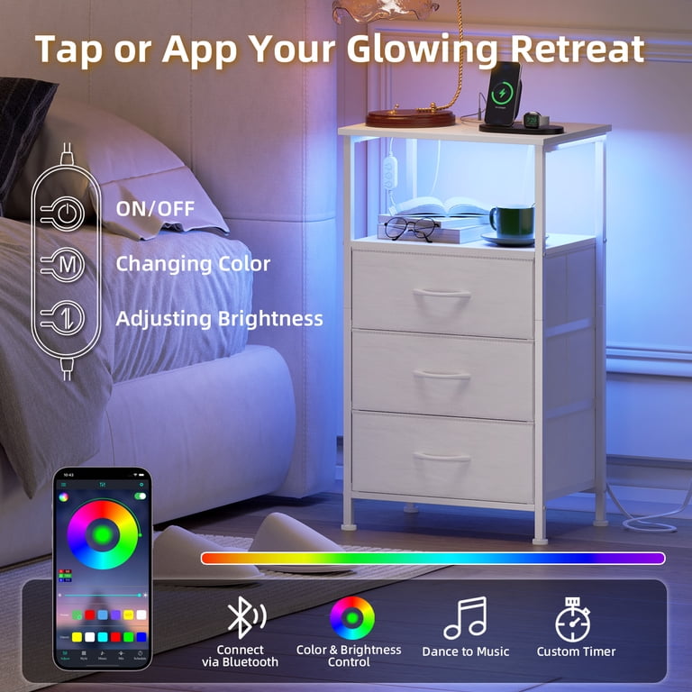 Eunos LED Nightstand with Charging Station, 3 Drawer photo 4