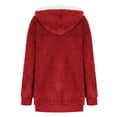 thumbnail image 5 of Sevevn Women's Plus Size Plush Jacket Winter Full Zipper Plush Hooded Cardigan Jacket Soft And Oversized Warm Jacket Red M Summer Savings, 5 of 5