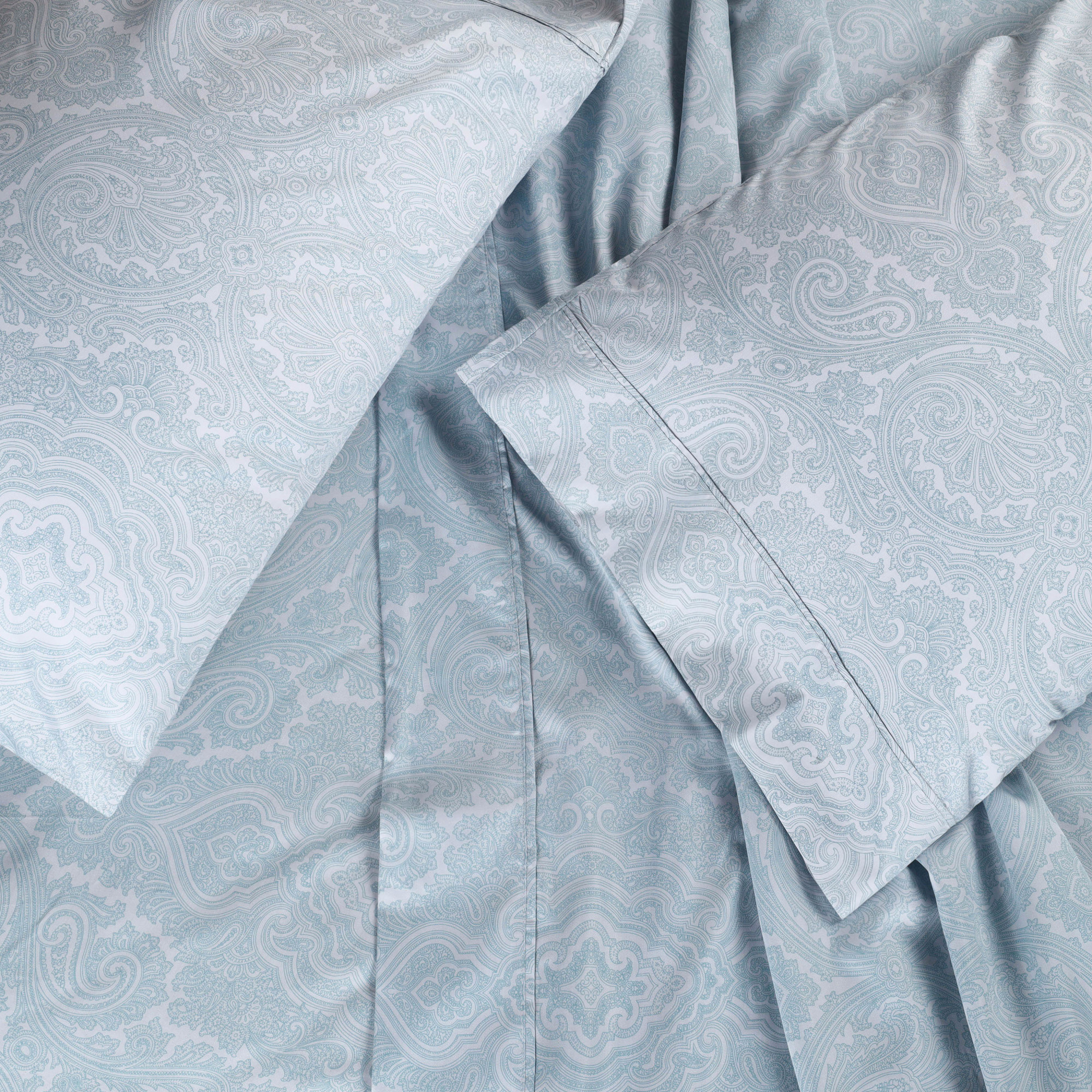 Superior 600 Thread Count Italian Paisley Cotton Blend Sheet Set, Full, Blue - image 5 of 7