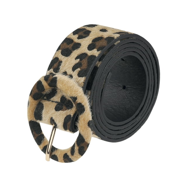 Cinturones retro impresos de leopardo para mujeres INSPIRE CHIC, ancho de 1.5" de ancho, cinturón de cuero sintético con hebilla redonda para jeans y pantalones 44.1x1.5" (LxA) negro caqui