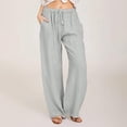 thumbnail image 2 of Miluxas Boho Style Palazzo Pants for Women - Lightweight Cotton Linen Wide Leg Trousers with Elastic Waist & Pockets Gray, 2 of 9