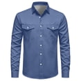 thumbnail image 5 of DYTTDG Men's Dual Chest Pocket Lapel Western Shirt, Solid Long Sleeve Button Up Regular Fit Casual Business Work Top, 5 of 8