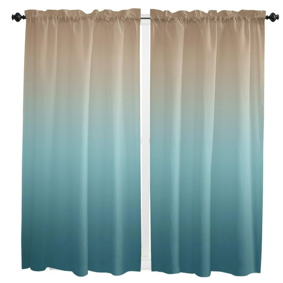 Teal Brown Gradient Small Curtain Rod Pocket Short Curtains Half Drapes Partition Cabinet Door Window Curtains Home Decor