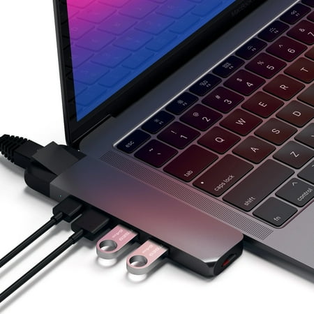 Satechi - Type-C Pro Hub Adapter with Ethernet - 4K HDMI, USB-C PD, Gigabit Ethernet, USB 3.0, Micro SD Card Slot - Space Gray