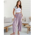 thumbnail image 4 of Womens Linen Wide Leg Pants Casual Loose Drawstring Summer Beach Travel Vacation Palazzo Harem Pants with Pockets, 4 of 5