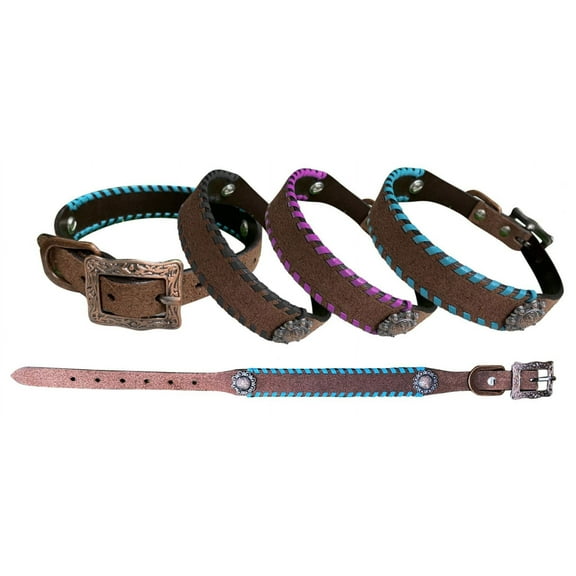 Showman Rough-out Leather Dog Collar w/ Rawhide Lacing (Black, Small)