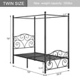 thumbnail image 3 of VECELO Metal Canopy Bed Frame Twin, Four Posters Platform Bed with Headboard and Footboard, No Box Spring Needed, Black, 3 of 8