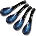 thumbnail image 1 of Juego de 4 cucharas de sopa de cerámica japonesas y coreanas, cucharas de mango largo, cuchara de sopa de tazón de ramen azul retro, adecuada para sopa, salsa, 14*4 cm, azul oscuro, 1 of 5