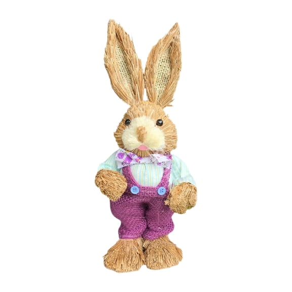 THHEIC Easter Decorations Bunny Figurines Tabletop Spring Decor, Rustic Straw Bunny with Carrot, Sisal Rabbit Statues Ornaments for Table, Home, Office, Kitchen, and Farmhouse