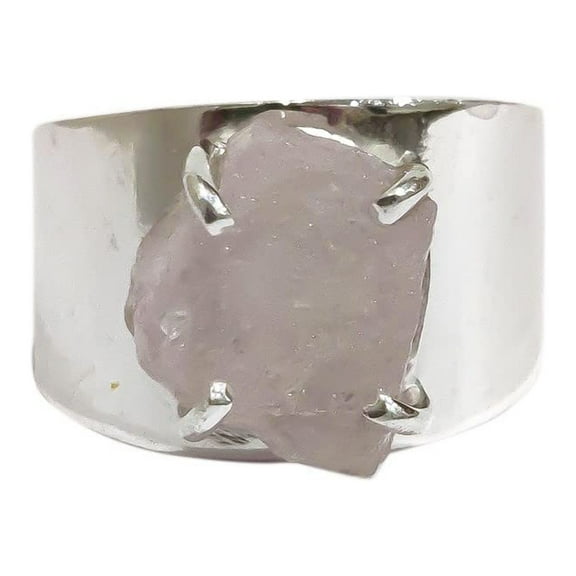 Natural Rose Quartz Ring, Rough Quartz Gemstone Ring, Birthstone, Wide Band, 925 Sterling Silver, Womens Ring, Christmas, Thanksgiving, Handmade, Statement Jewelry, Rough Gemstone Jewelry
