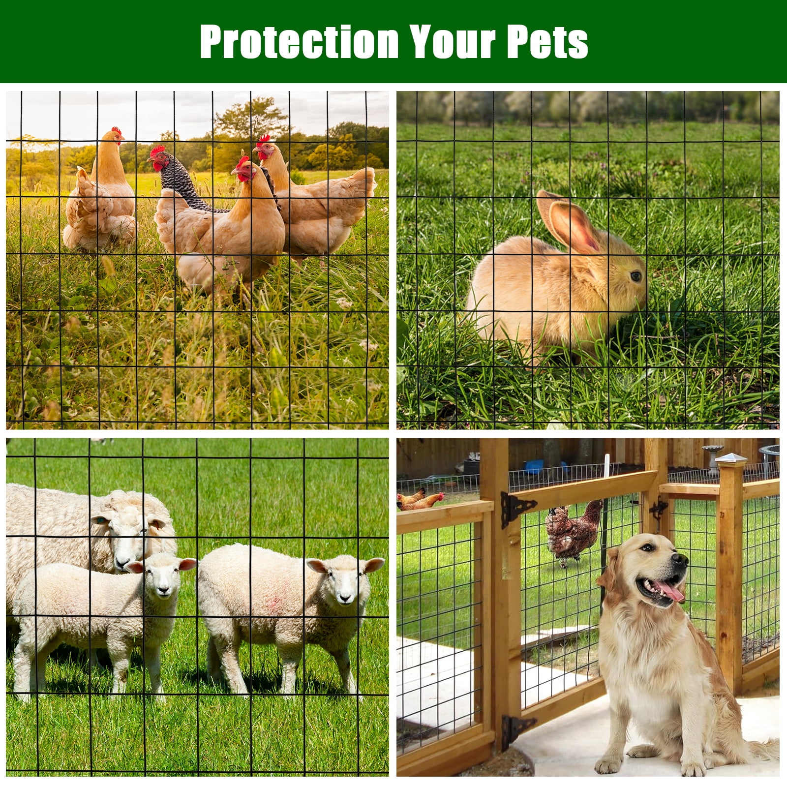 Memoryfield 24in x 50ft Wire Mesh Fence Roll, Galvanized Steel Poultry Netting with Vinyl Coating for Garden, Yard, Animal & Plant Protection, Black