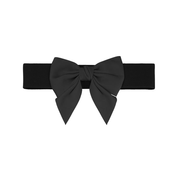 CINTURÓN ELÁSTICO ANCHO PARA MUJERES TALLA PLUS INSPIRADO EN LA MODA CON DECORACIÓN DE LAZO EN LA CINTURA, CINTURONES VERSÁTILES DE 31.9-39.4" NEGRO