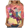 thumbnail image 2 of YEYLANERS 3/4 Sleeve Blouses for Women,Womens Pink Vintage Western Horse Print T Shirt Retro Cowboy Pattern Round Neck Tee 2024 Summer Funny Cute Gift Tops，Pink，XL, 2 of 5