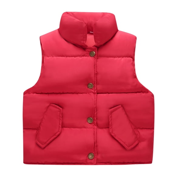 Penkiiy Enfants Garçons Filles Doudoune d'Hiver à Boutons Gilet Matelassé Sans Manches Veste Résistante à l'Eau Rouge Liquidation pour 8-9 Ans