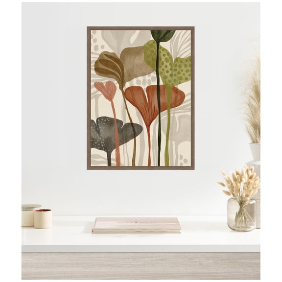 Kate and Laurel Framed Canvas Wall Art Print Earthen Botanicals ll by Nikita Jariwala, 18 x 24 Sylvie Walnut Frame, Modern Contemporary, Abstract Art for Wall Decor